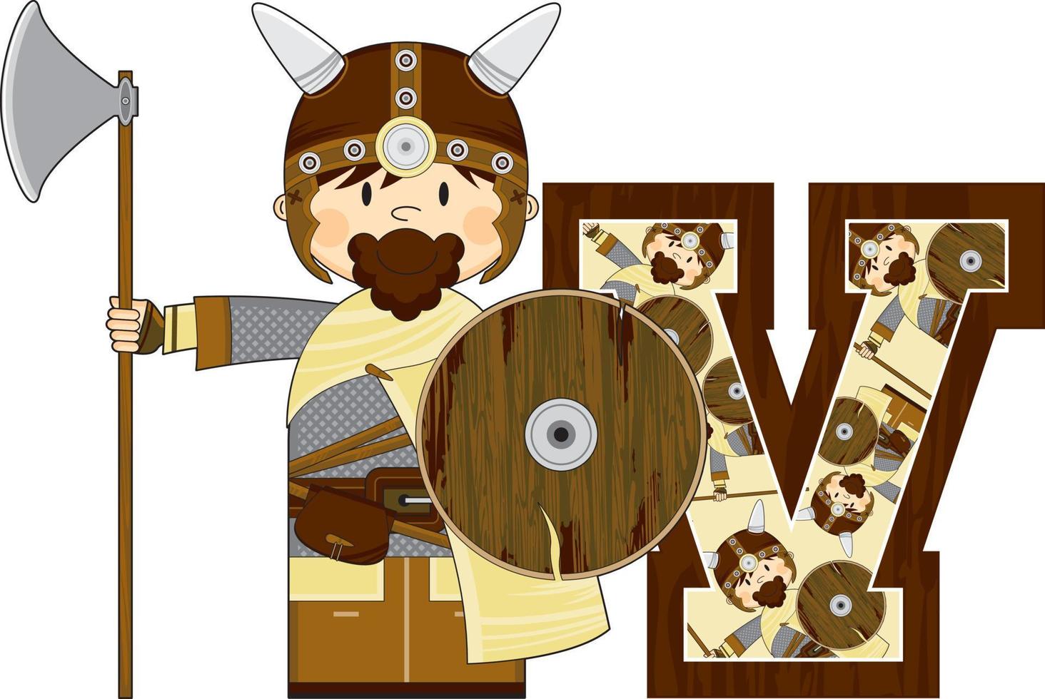 v es para vikingo alfabeto aprendizaje educativo ilustración vector