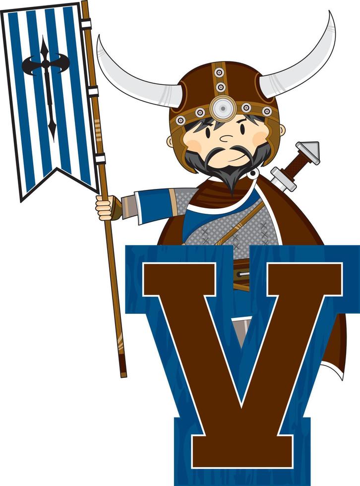V is for Viking Alphabet Learning Educational Illustration vector