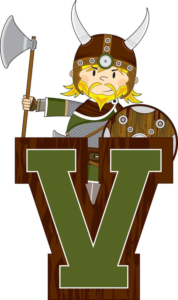 v es para vikingo alfabeto aprendizaje educativo ilustración vector