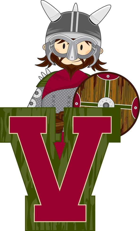 V is for Viking Alphabet Learning Educational Illustration vector