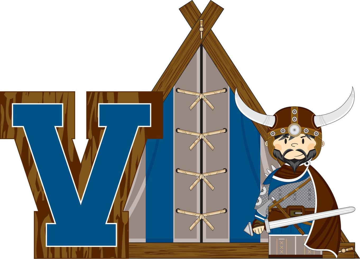 V is for Viking Alphabet Learning Educational Illustration vector