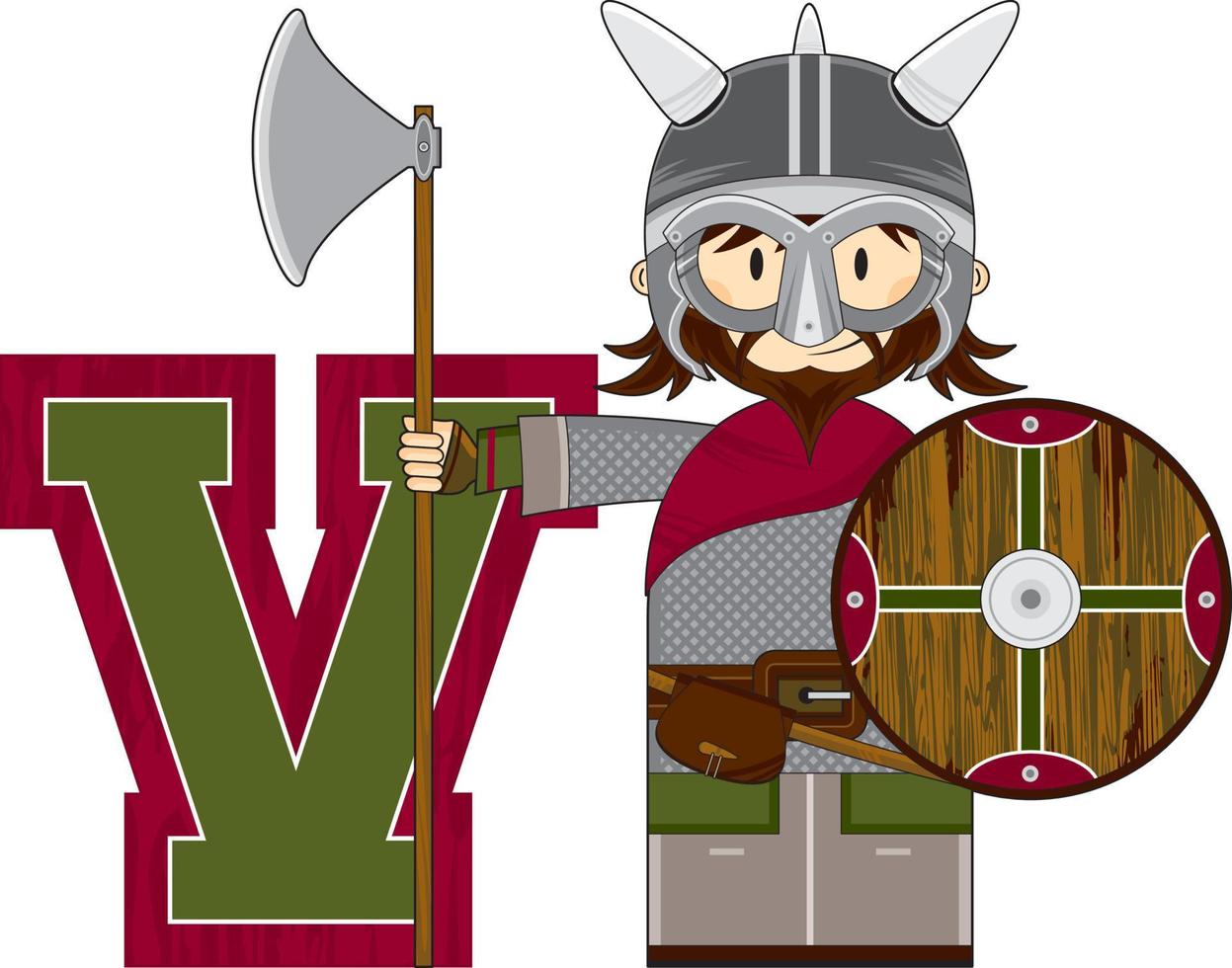 v es para vikingo alfabeto aprendizaje educativo ilustración vector