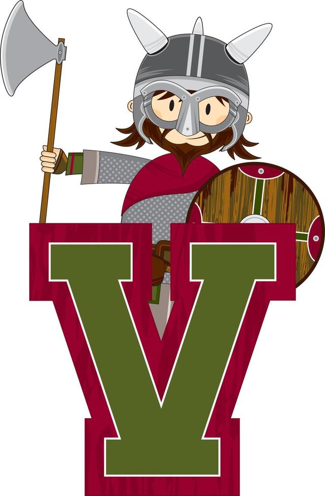 v es para vikingo alfabeto aprendizaje educativo ilustración vector