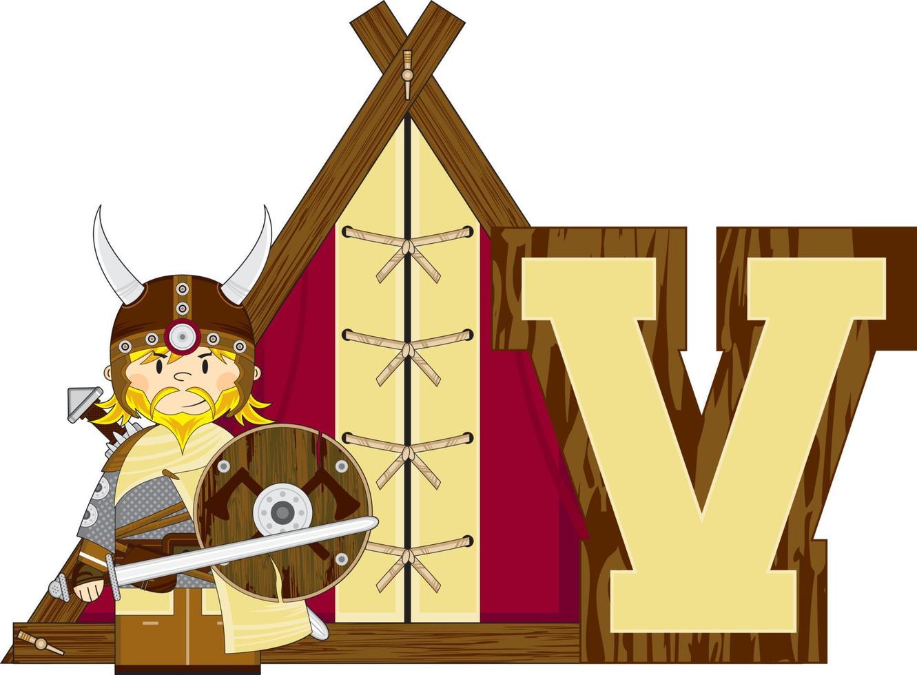 v es para vikingo alfabeto aprendizaje educativo ilustración vector