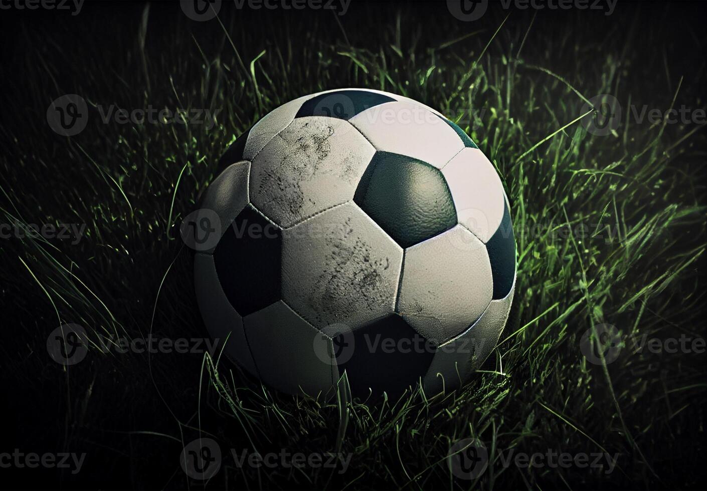 clásico fútbol pelota en un fútbol americano estadio en un verde césped - ai generado imagen foto