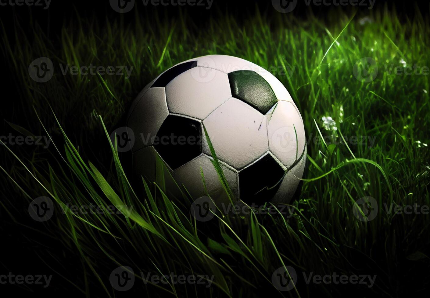 clásico fútbol pelota en un fútbol americano estadio en un verde césped - ai generado imagen foto