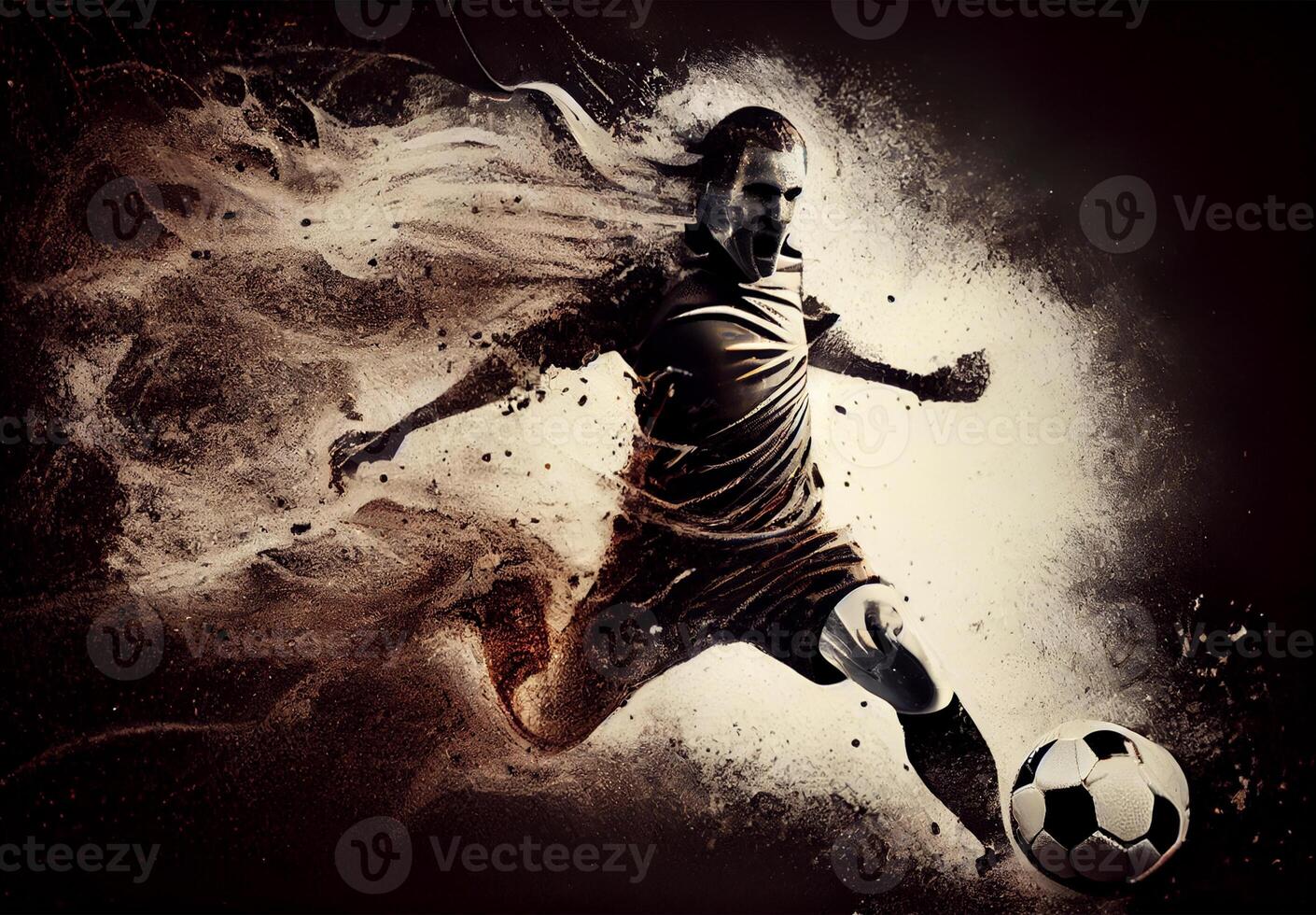 Abstract sports poster soccer player hitting the ball - image photo