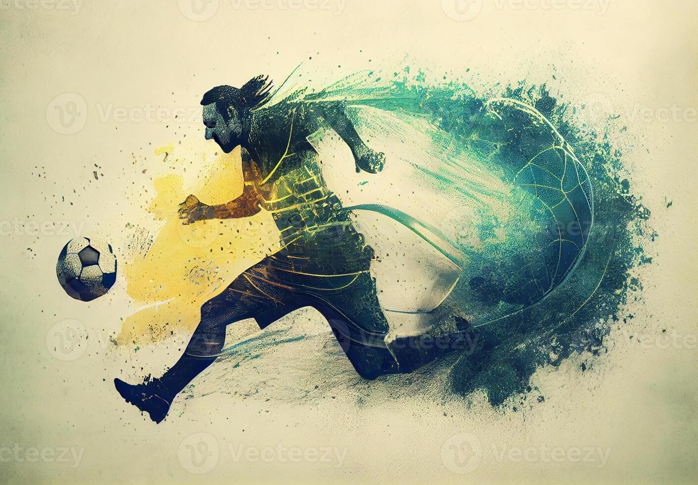 Abstract sports poster soccer player hitting the ball - image photo