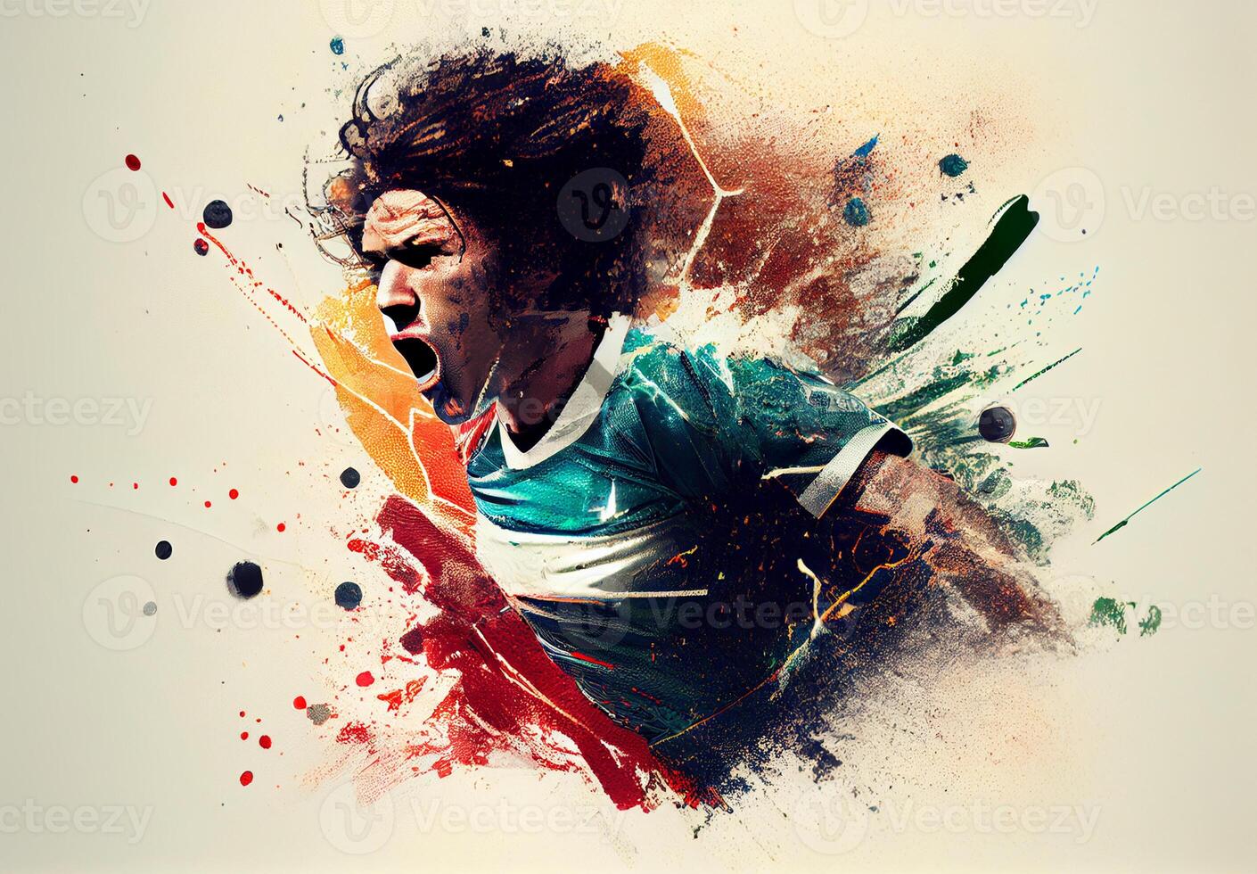 Abstract sports poster soccer player hitting the ball - image photo