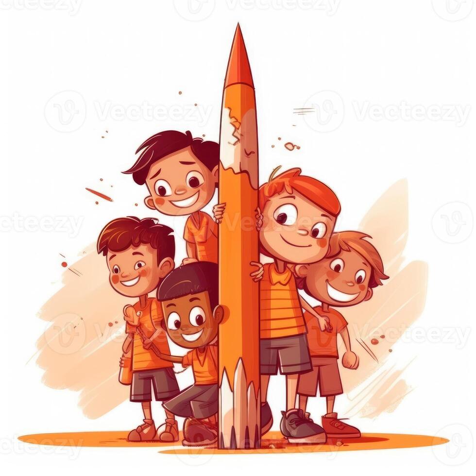 Clipart pencil kids cartoon graduation. Cartoon illustration with photo