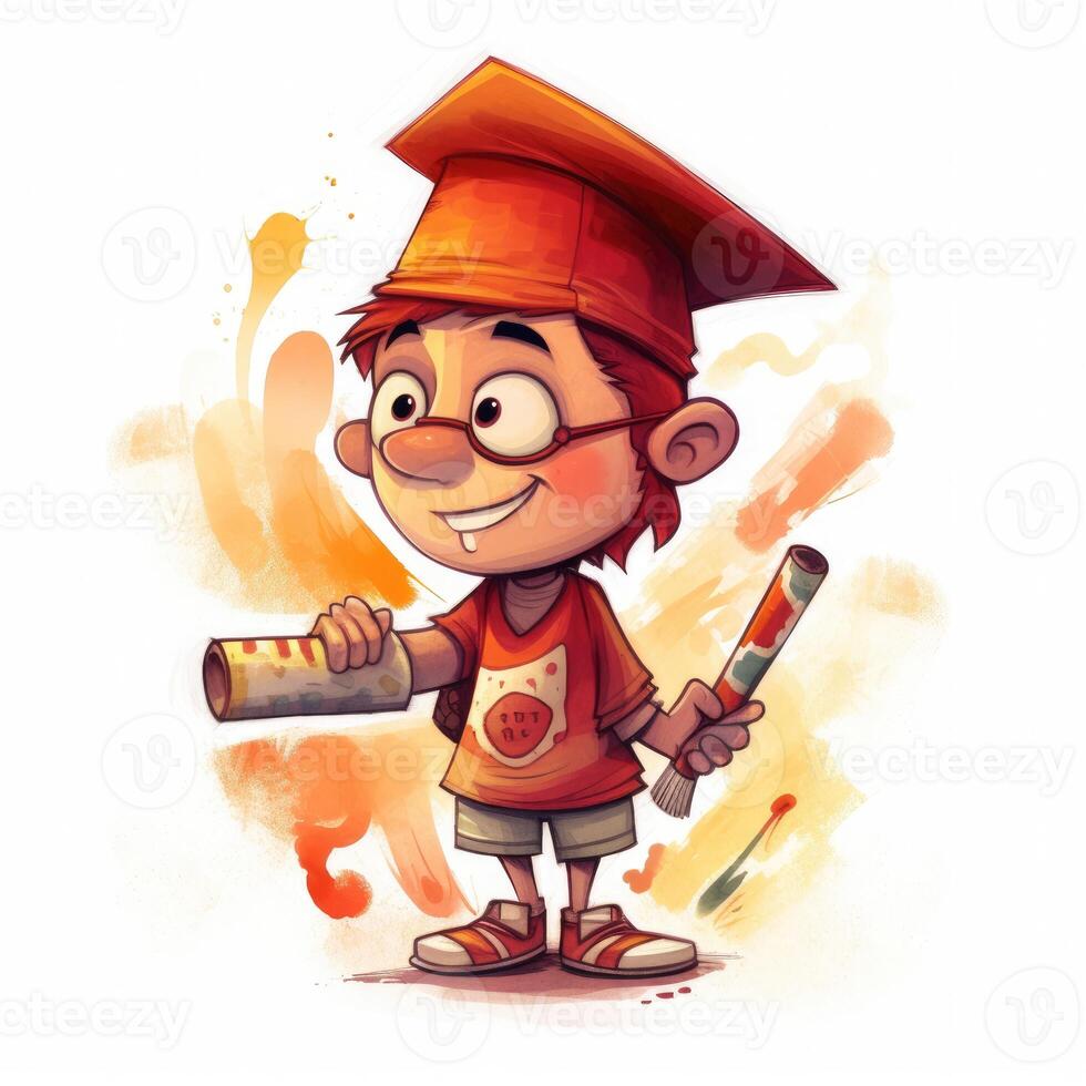 Clipart pencil kids cartoon graduation. Cartoon illustration with photo