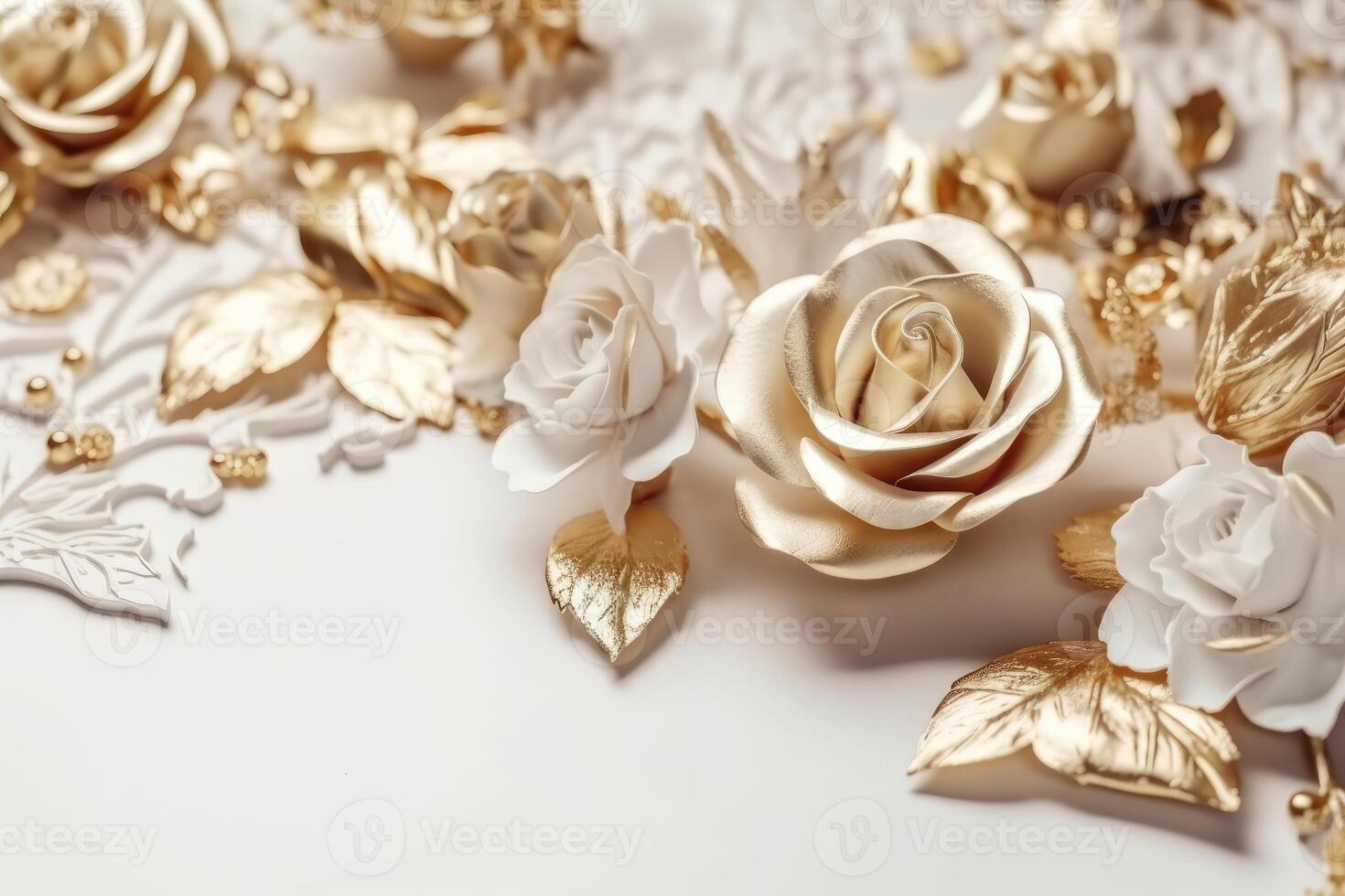 Premium AI Image  A wallpaper of flowers in gold rose and white in the  glitter stone