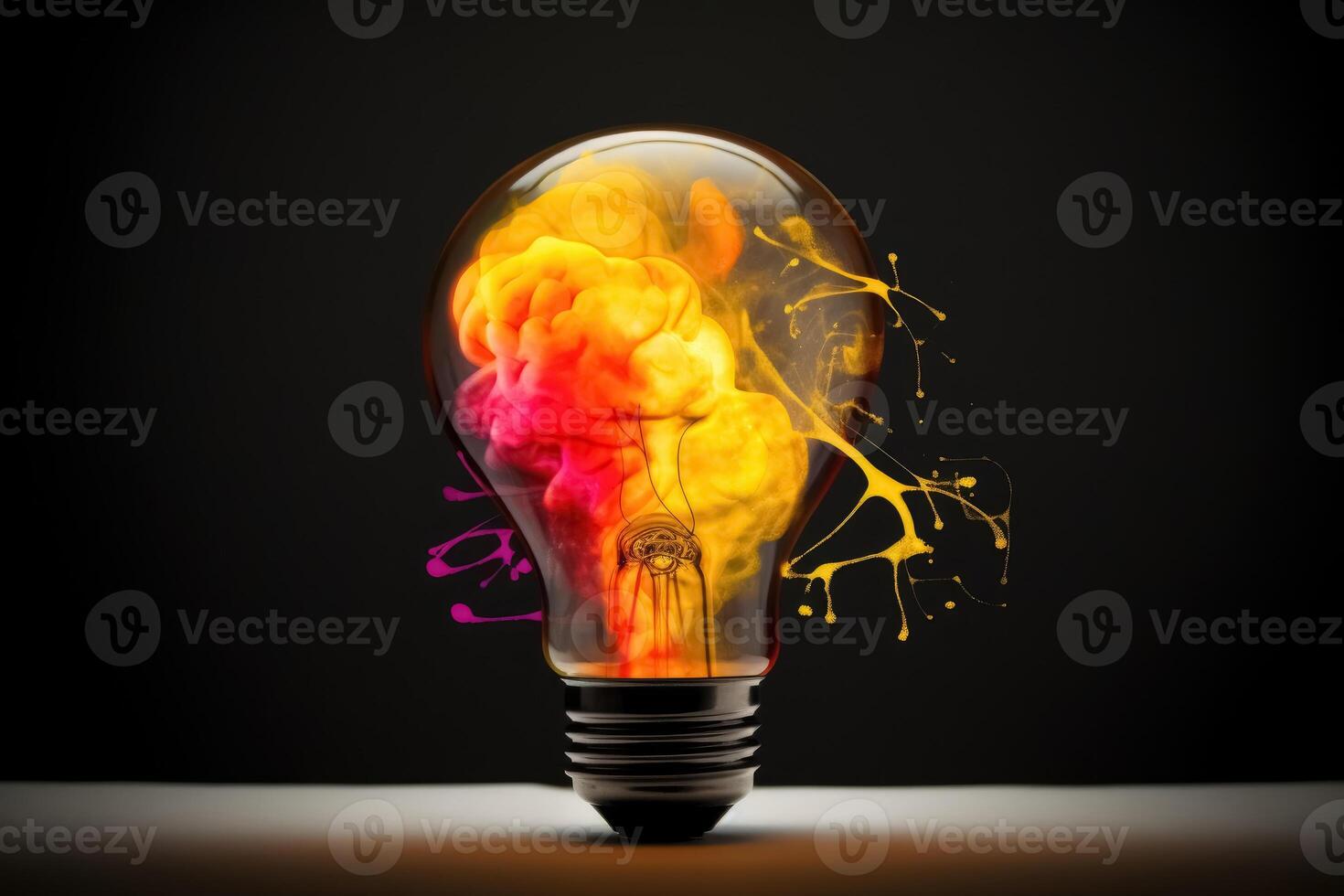 A creative idea mix of a lightbulb and a brain created with technology. photo