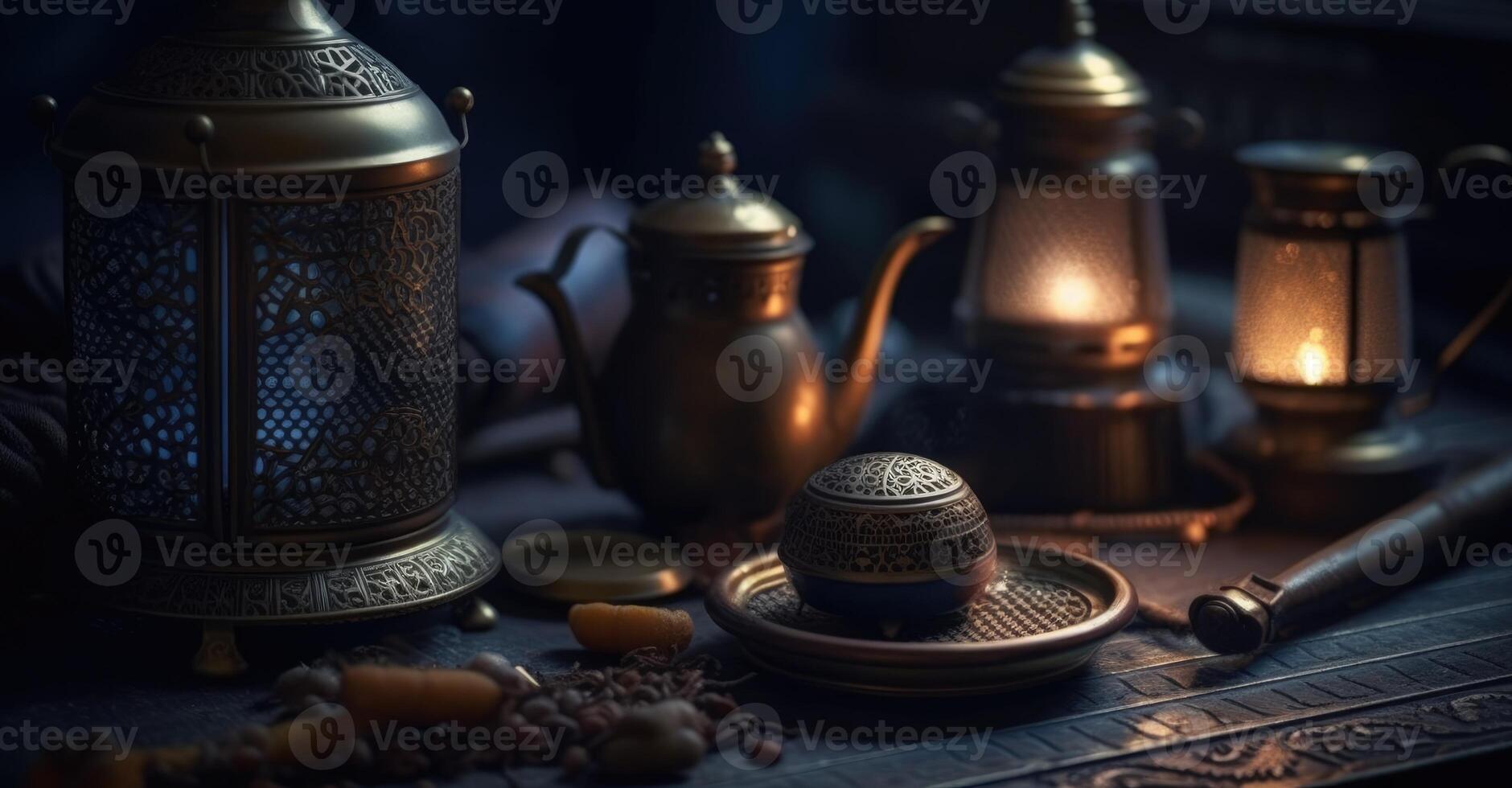 An image of an illuminated eid lantern at night with photo