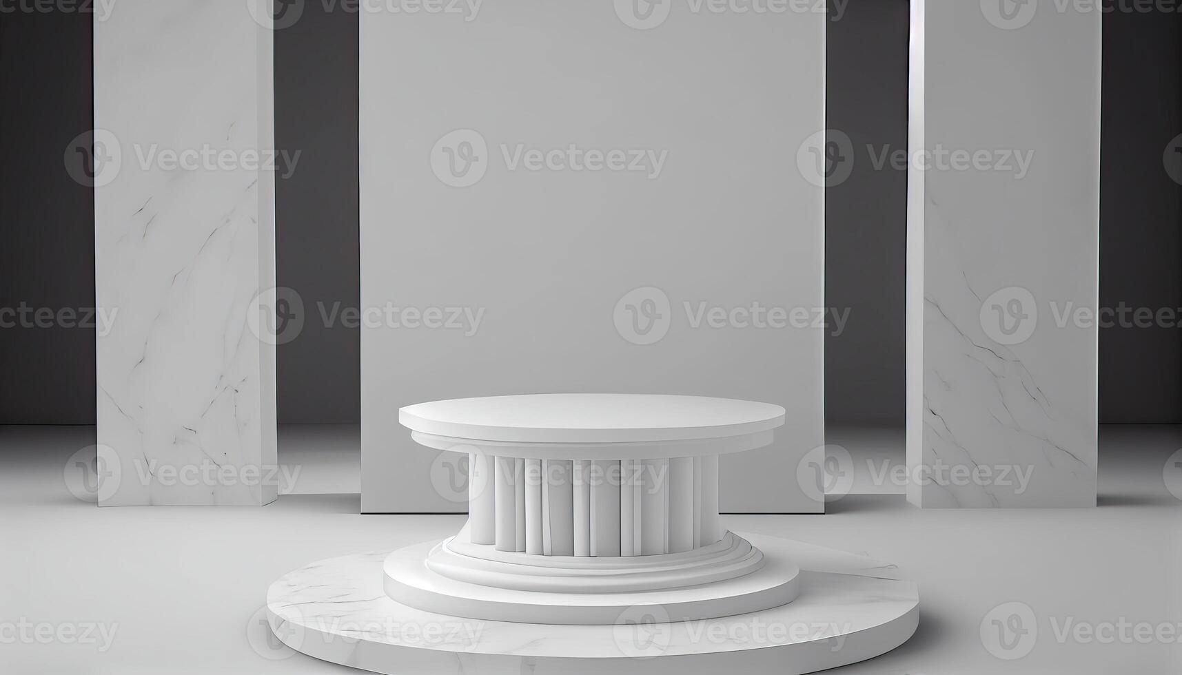 Marble product display on black background with modern backdrops studio. Empty pedestal or podium platform. photo