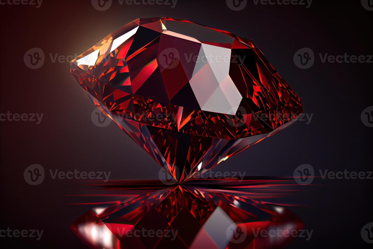 Red Ruby gemstone Round Cut on black background, close up shot. . photo