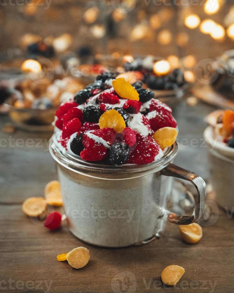 A jar of salad with berries photo