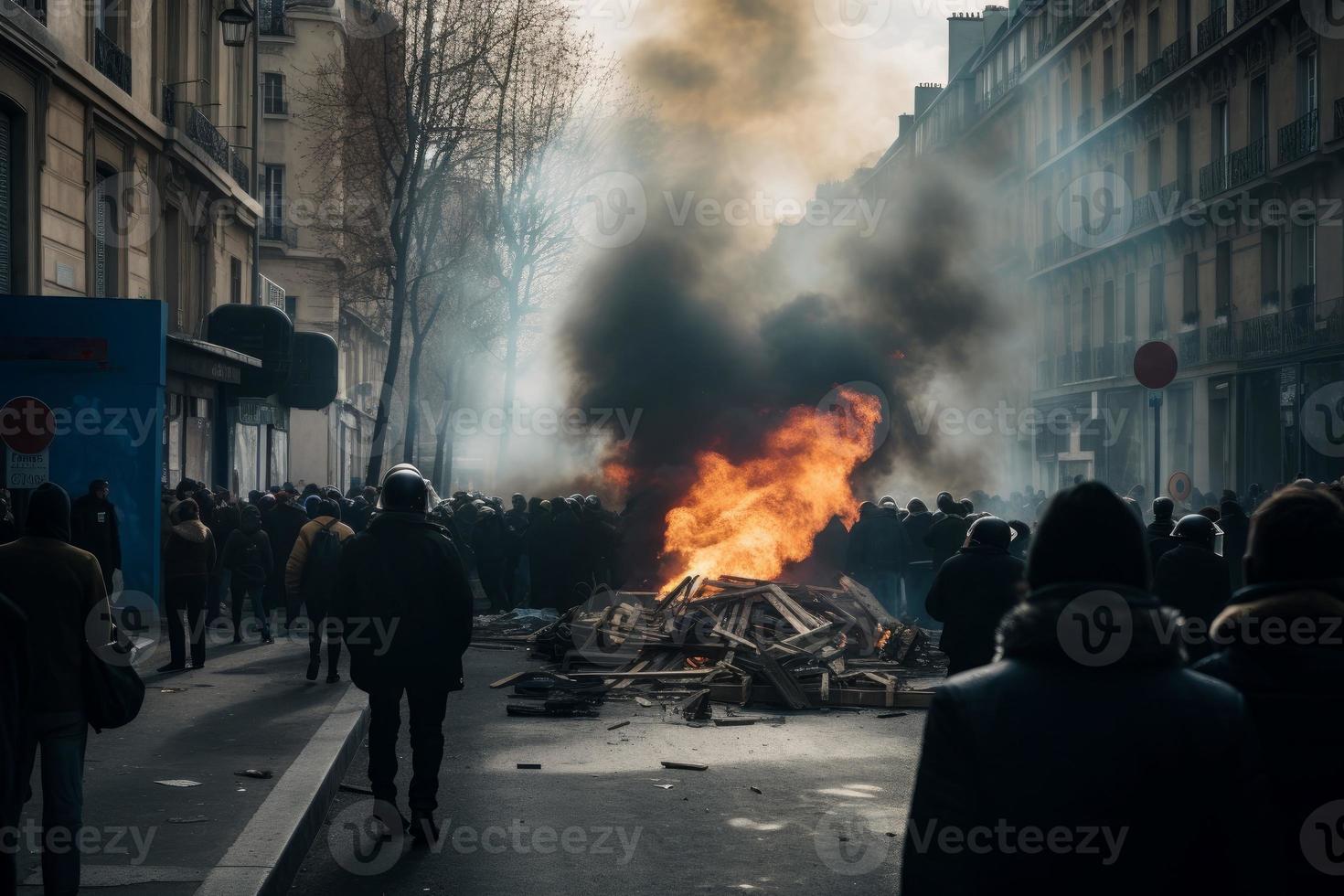 Paris demonstration chaos. Generate Ai photo