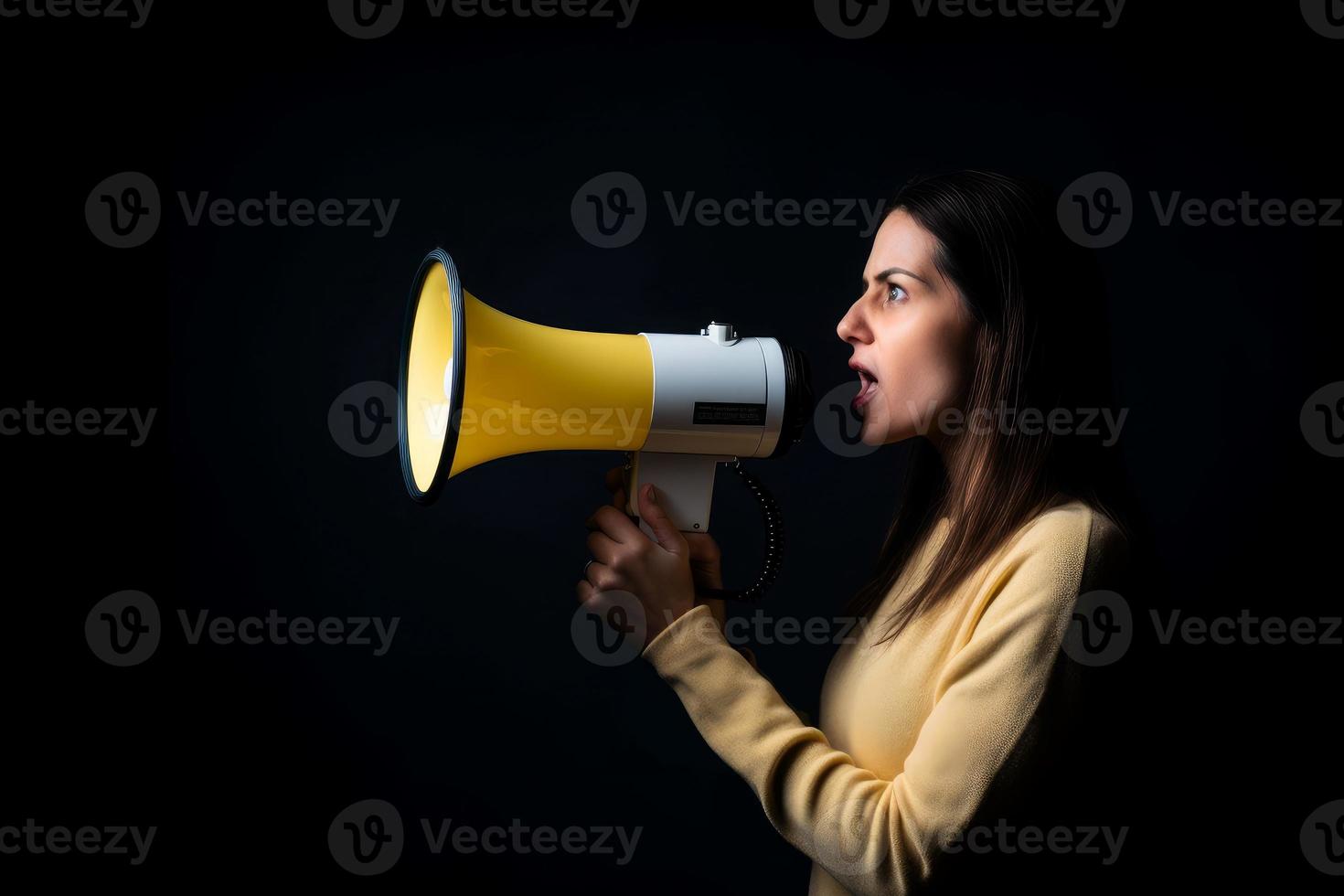 Woman with megaphone. Generate Ai photo