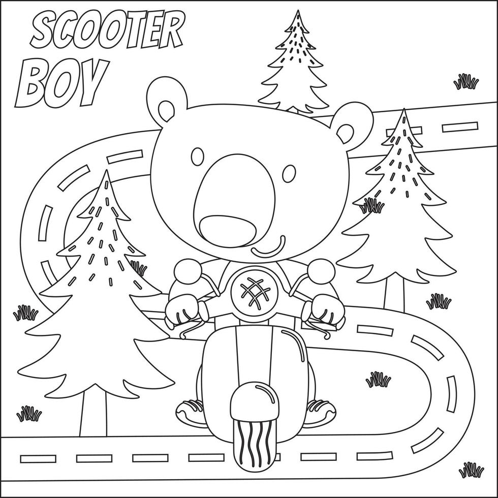 linda pequeño animal montando scooter, gracioso animal caricatura, vector ilustración. infantil diseño para niños actividad colorante libro o página.