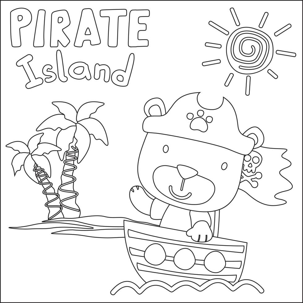 vector ilustración de gracioso animal pirata con tesoro pecho, infantil diseño para niños actividad colorante libro o página.