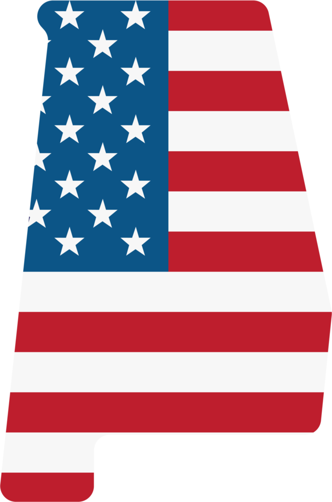 umrisszeichnung der staatskarte von alabama auf usa-flagge. png