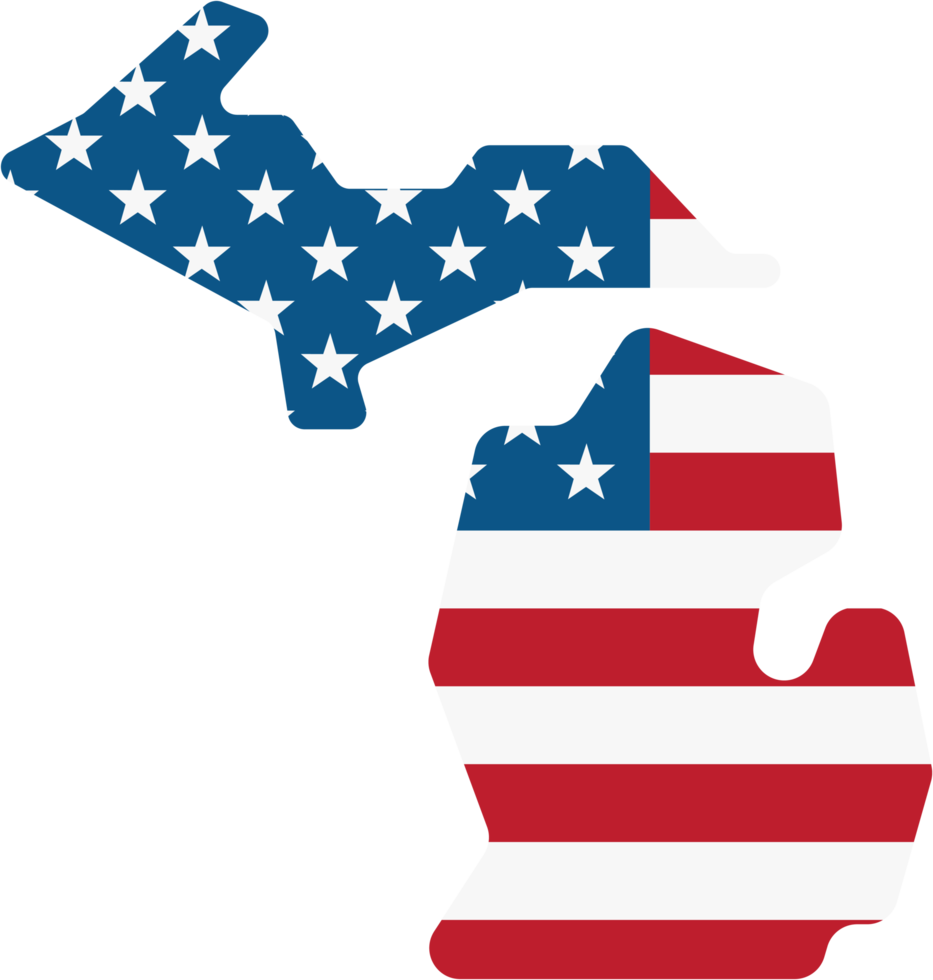 outline drawing of michigan state map on usa flag. png