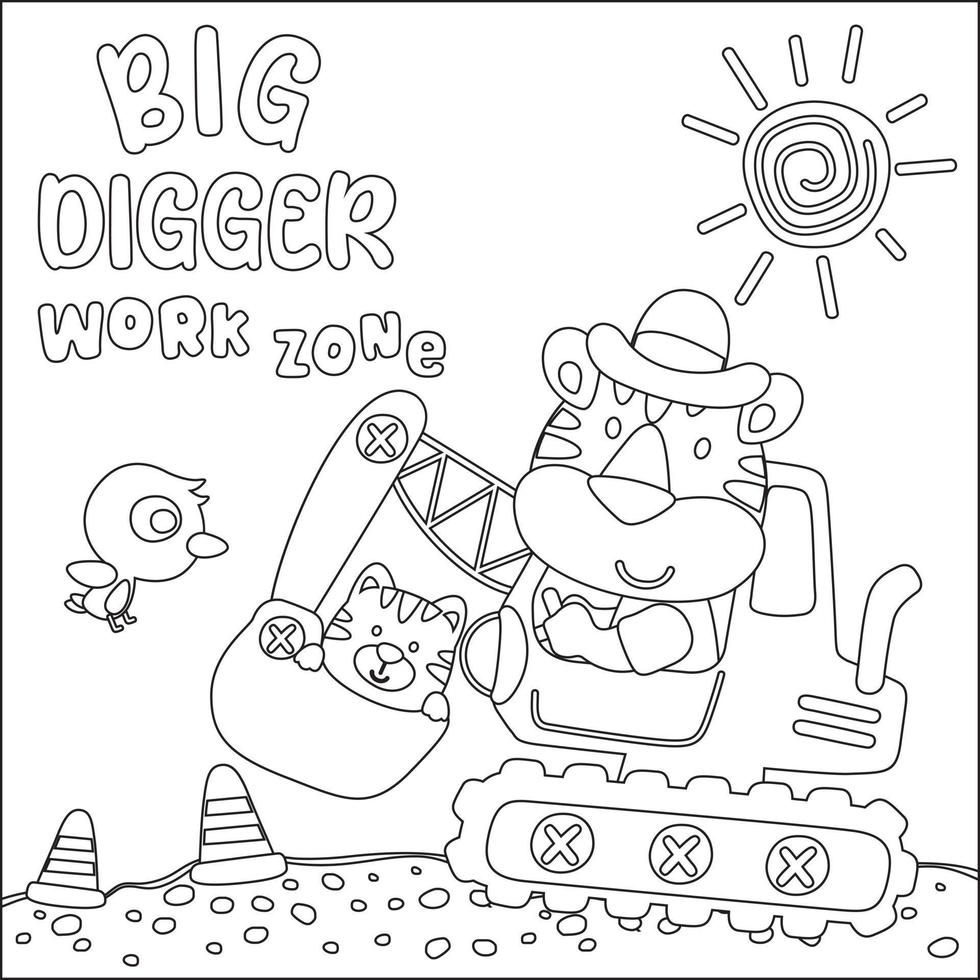 Vector illustration of heavy tool with cute animal Creative vector Childish design for kids activity colouring book or page.