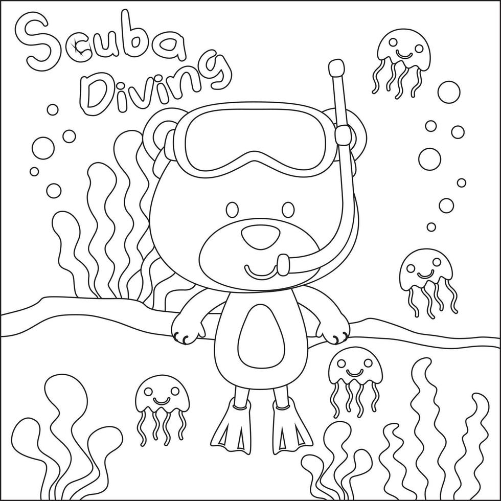 linda animal en tubo respirador máscara buceo en el mar aislado en blanco antecedentes ilustración vector. infantil diseño para niños actividad colorante libro o página. vector