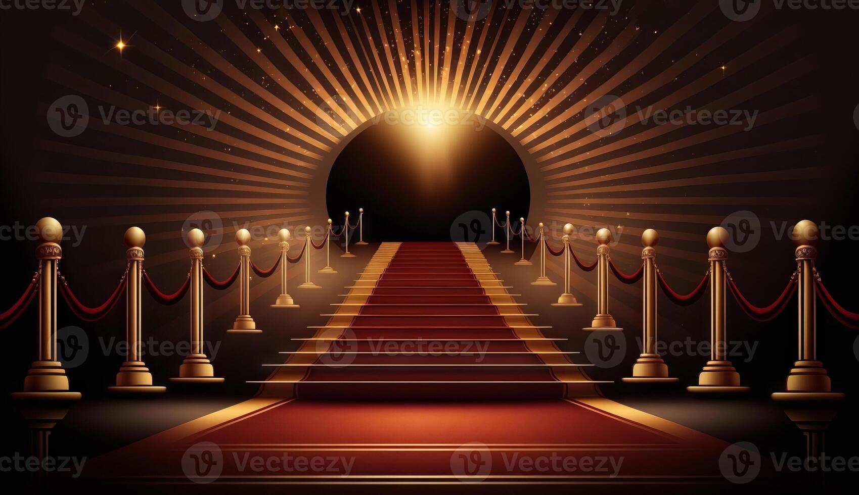 Red Carpet Bollywood Stage. Steps Spot Lights. Golden Royal Awards Graphics Background. photo