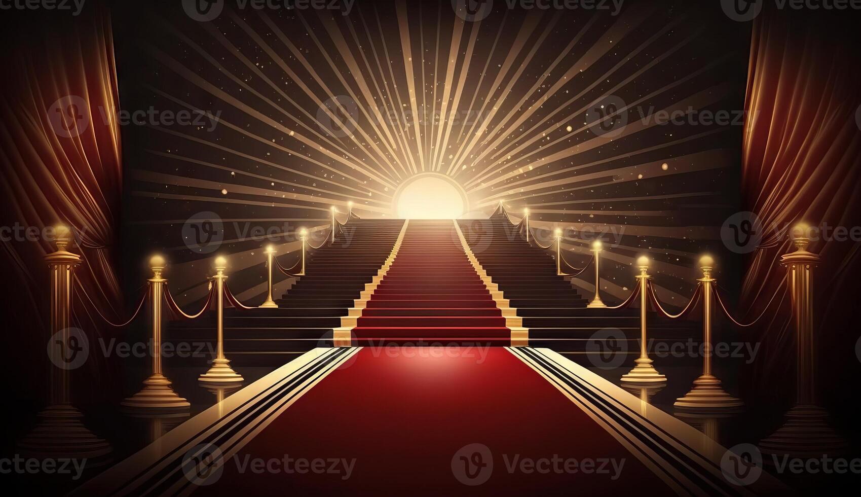 Red Carpet Bollywood Stage. Steps Spot Lights. Golden Royal Awards Graphics Background. photo