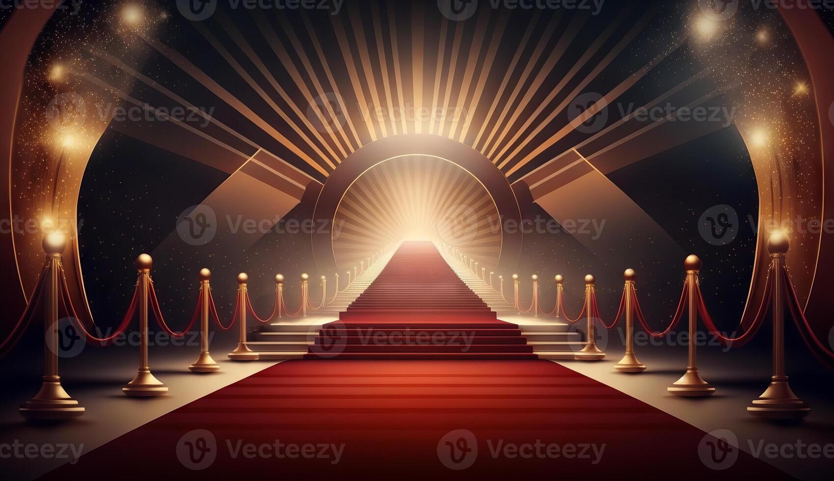 Red Carpet Bollywood Stage. Steps Spot Lights. Golden Royal Awards Graphics Background. photo