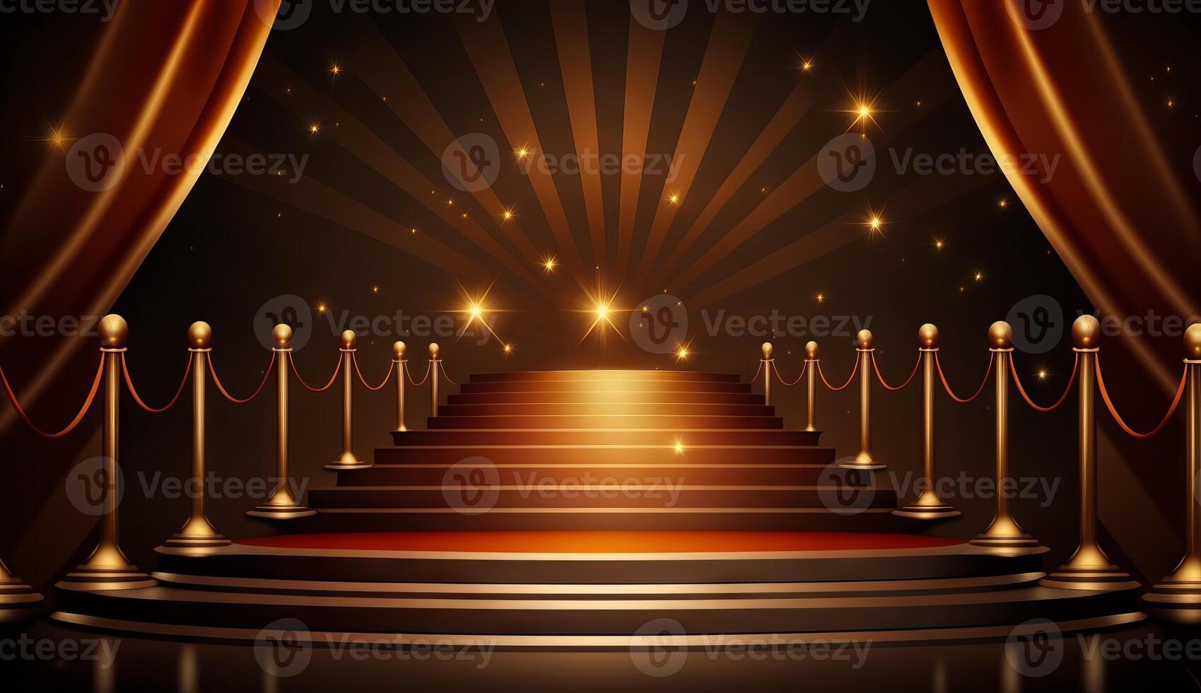 Red Carpet Bollywood Stage. Steps Spot Lights. Golden Royal Awards Graphics Background. photo