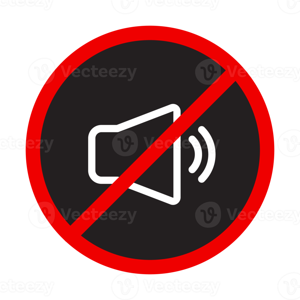 Nee geluid icoon, Nee spreker, Nee toeteren, Nee geluid verontreiniging icoon met zwart en rood kleur, waarschuwing, over- geluid verboden png