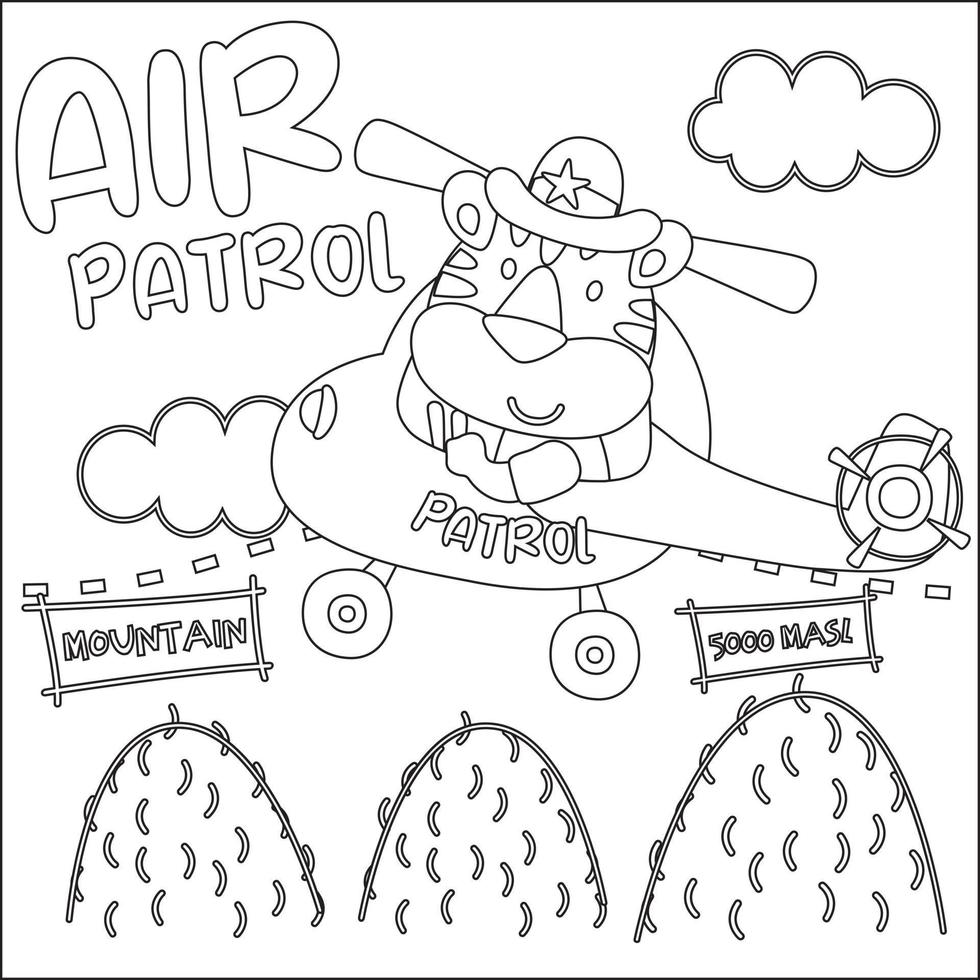 Vector illustration of cute cartoon animal pilot. Childish design for kids activity colouring book or page.