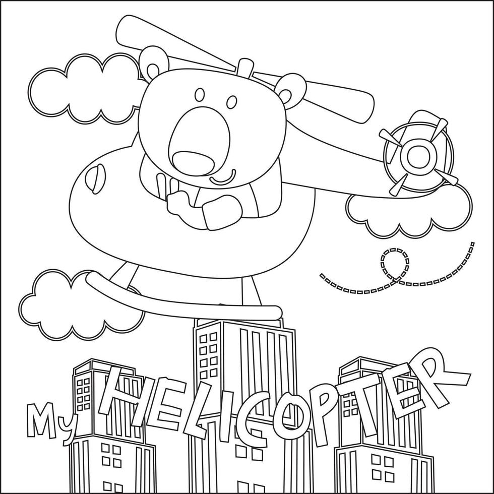 Vector illustration of cute cartoon animal pilot. Childish design for kids activity colouring book or page.