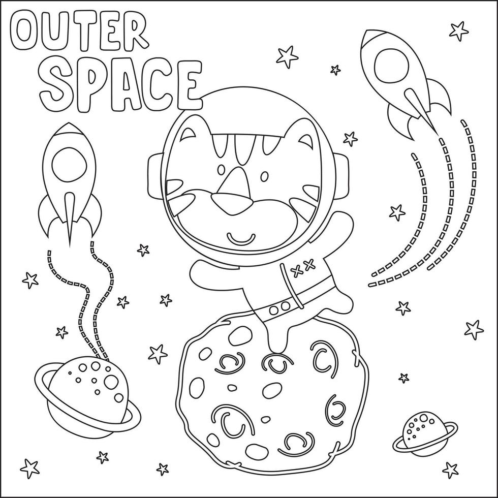 Vector illustration of cute cartoon astronauts little animal in space, Childish design for kids activity colouring book or page.