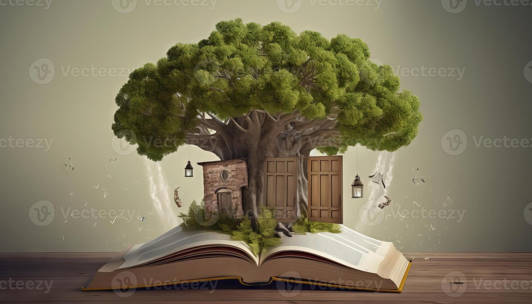a treehouse built around a giant book. photo