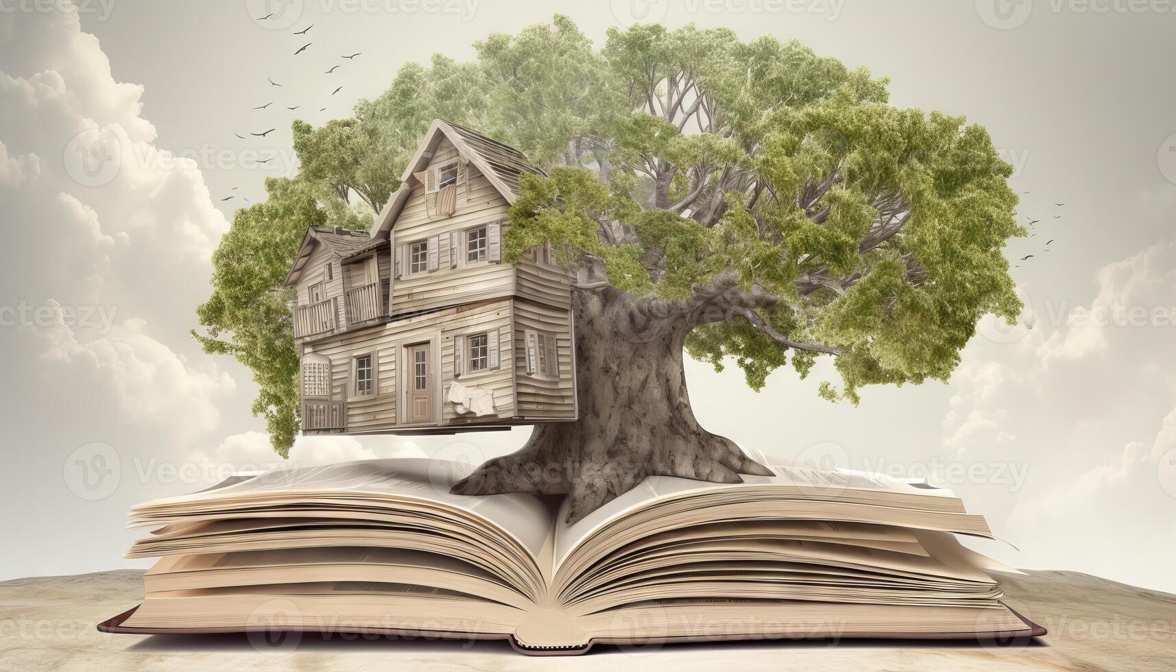 a treehouse built around a giant book. photo