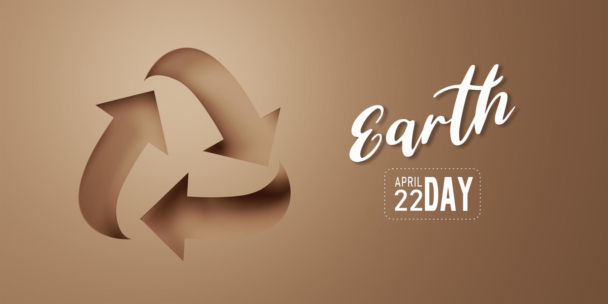 3d Rendering. Recycle icon eco papercut on brown background. Earth day concept. photo