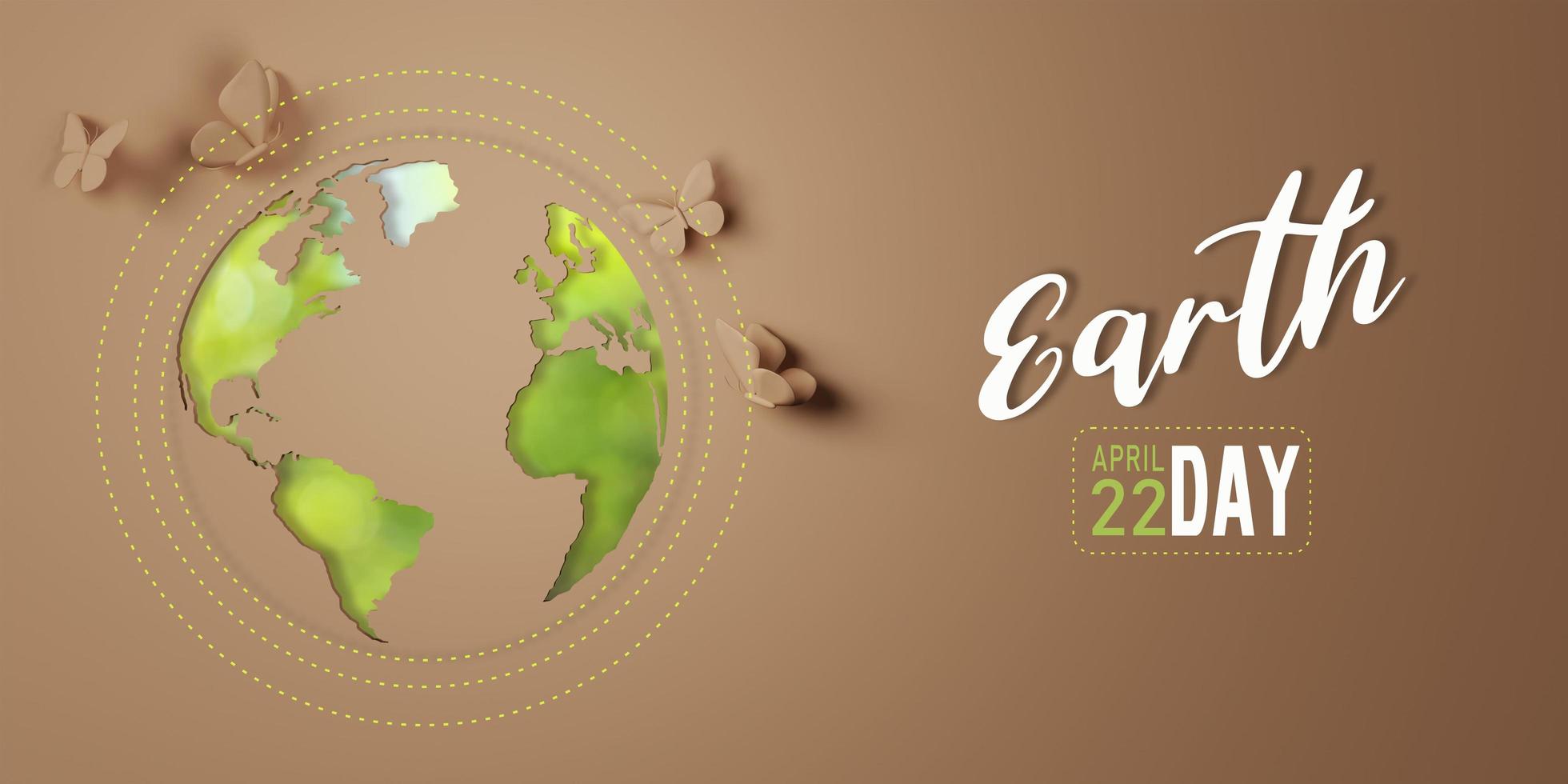 3d Rendering. Planet earth icon eco papercut on brown background. Earth day concept. photo