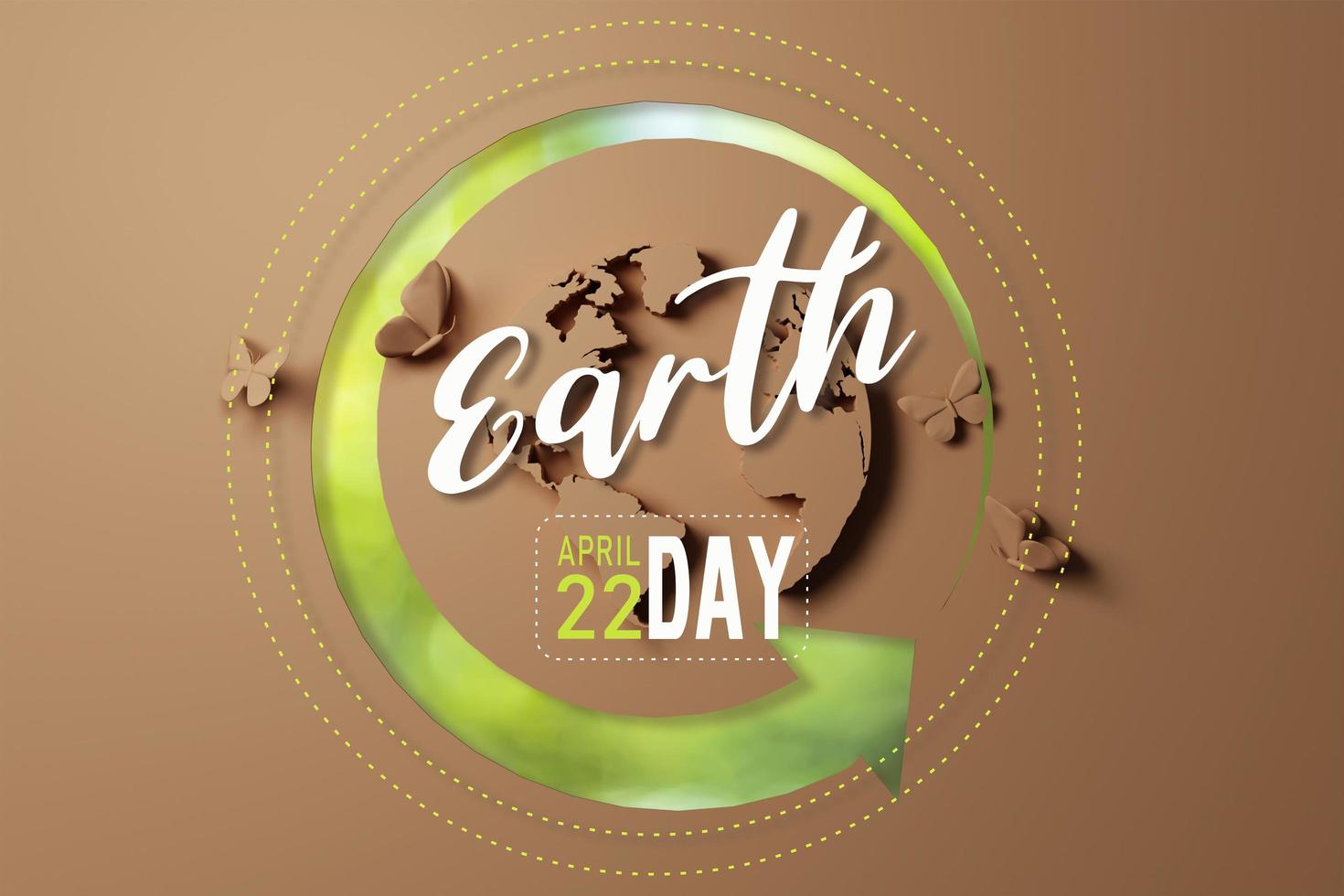 3d Rendering. Planet earth icon eco papercut on brown background. Earth day concept. photo