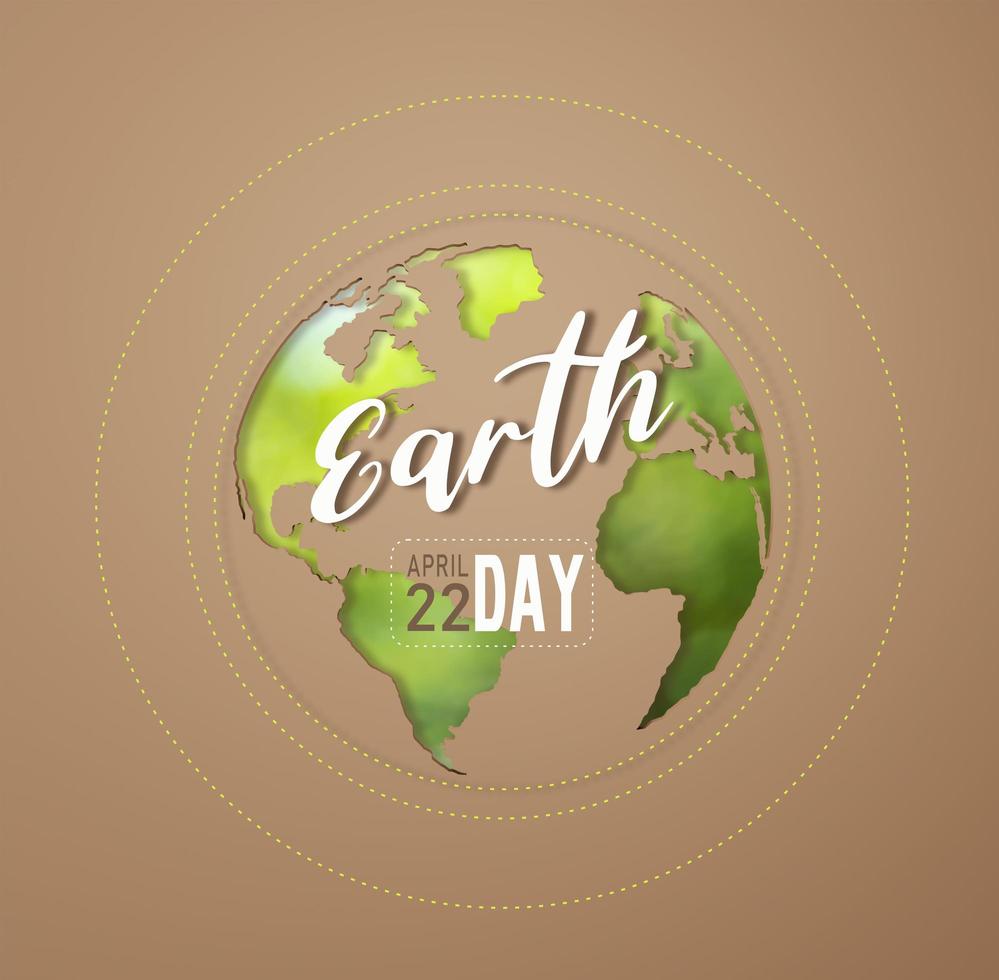 3d Rendering. Planet earth icon eco papercut on brown background. Earth day concept. photo