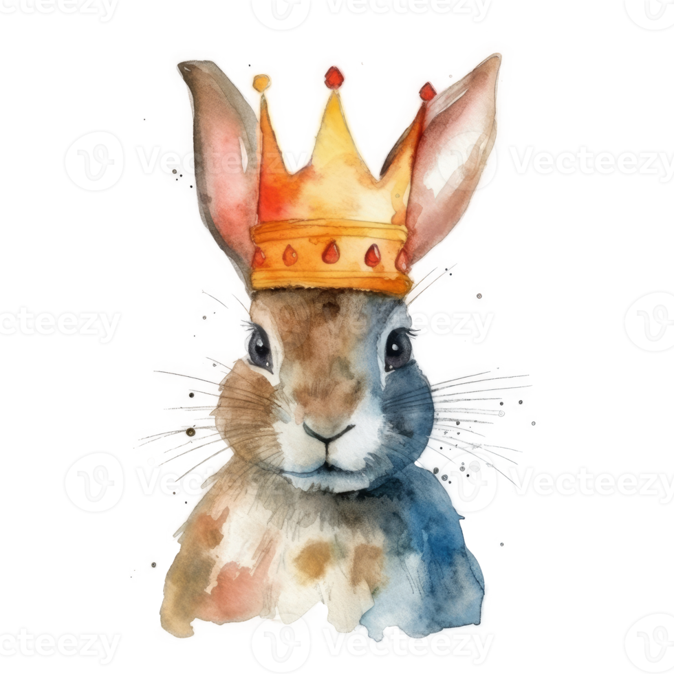 Watercolor bunny with crown. png