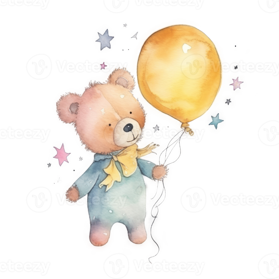 linda osito de peluche oso con globo acuarela png