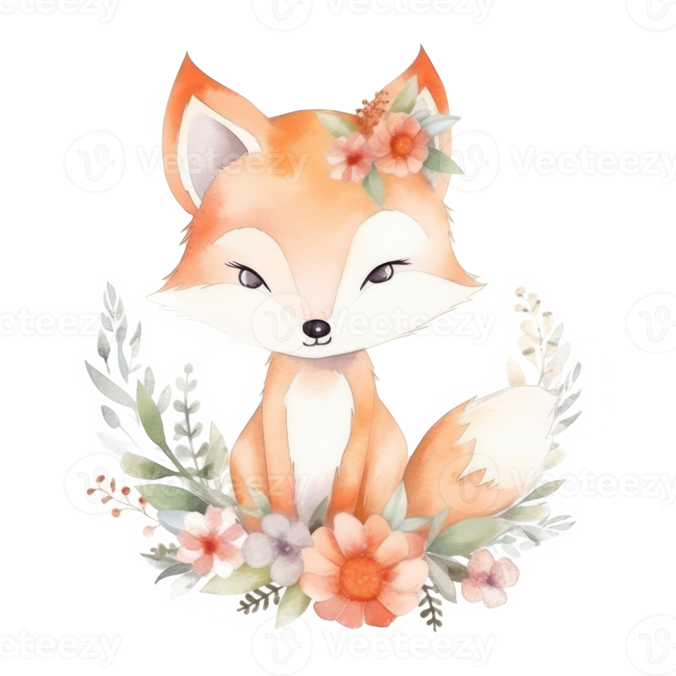 Cute watercolor fox. png