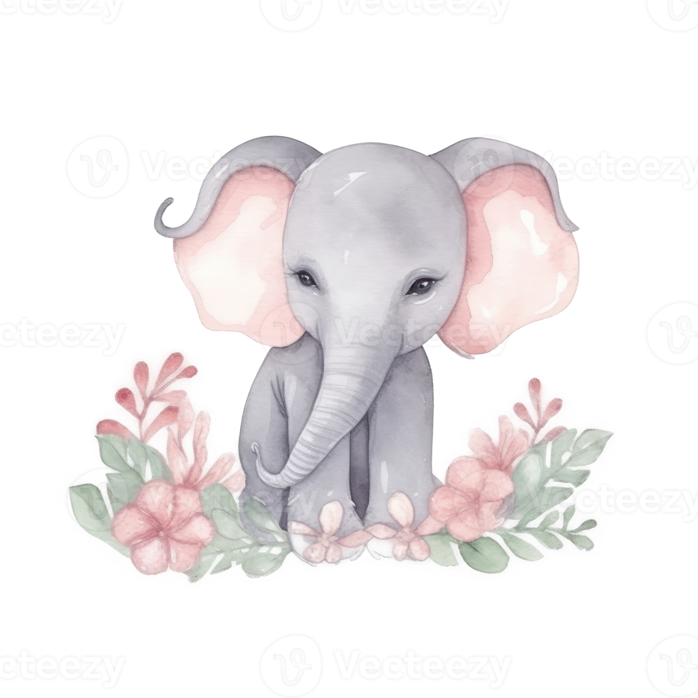 Cute watercolor elephant. png