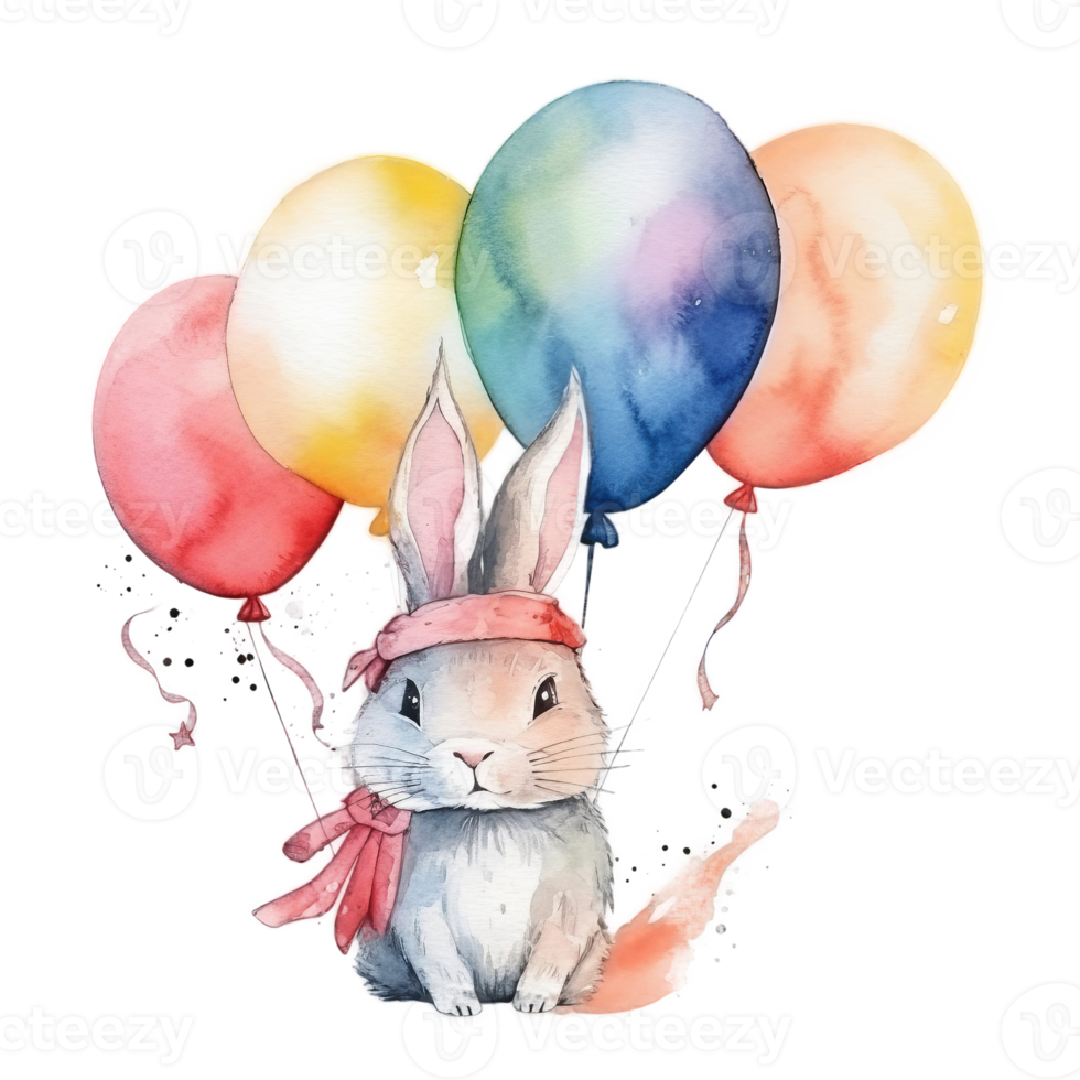 Rabbit with birthday balloons. png