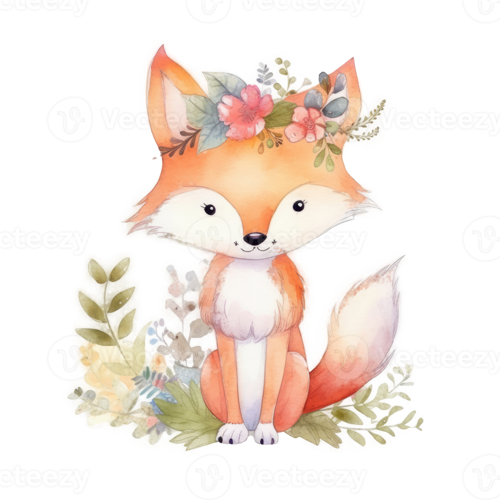 Cute watercolor fox. png