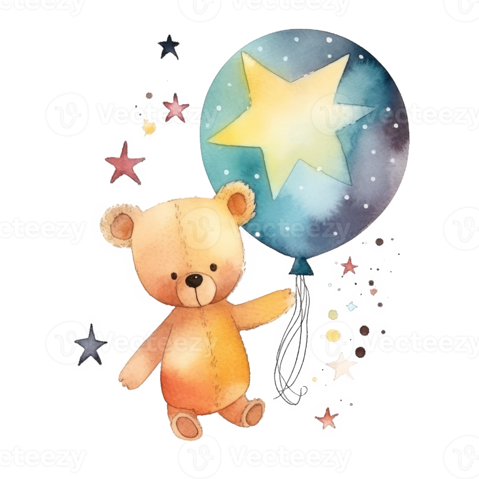 Cute Teddy Bear with Balloon Watercolor png